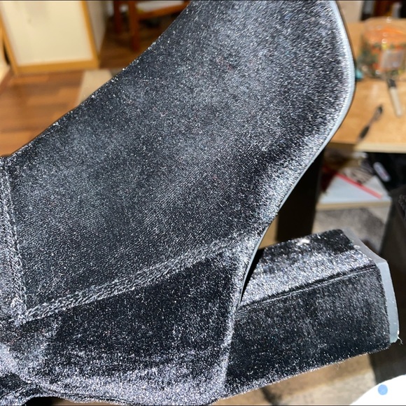 Black Faux Suede over the knee block heel boots - Picture 4 of 9